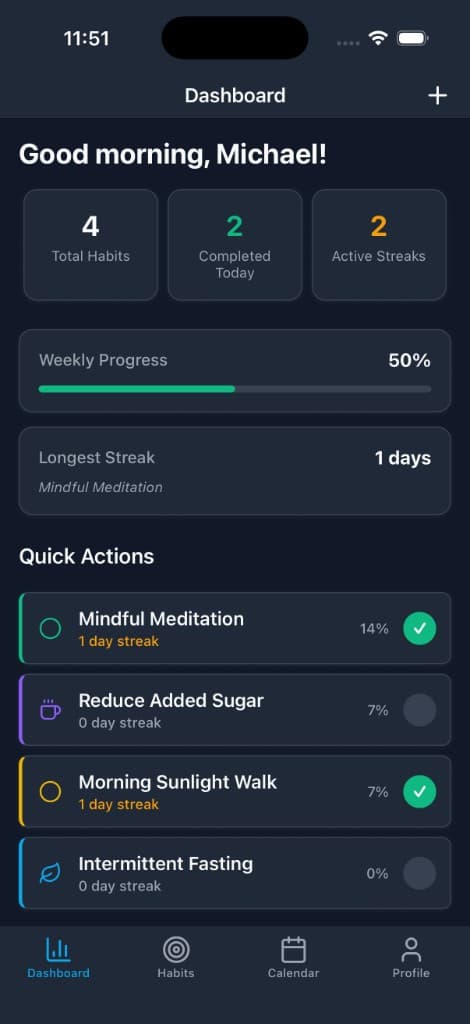 Koru app dashboard